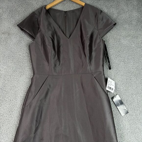 Alfred Sung Satin Twill Maxi Dress Gray 12R NWT Cap Sleeve Wedding Formal Gown - Picture 3 of 11